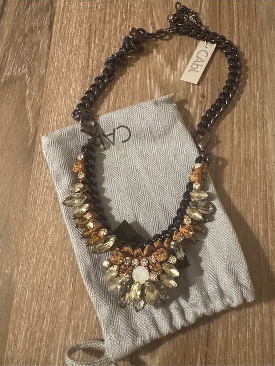 CAbi Jewelry - CAbi black jeweled statement necklace Gold and Champagne Crystal Bib
